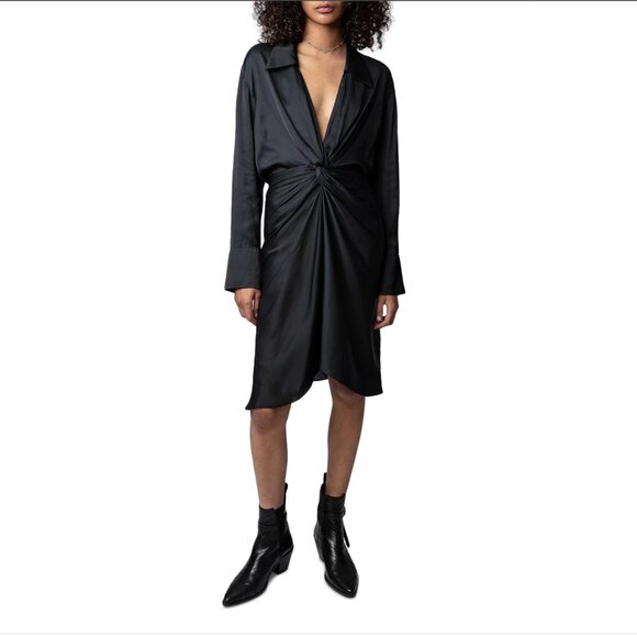 Zadig & Voltaire Rozo Satin Twist Front Satin Dress Womens XS Green - Picture 2 of 16